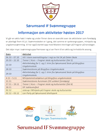Aktivitetskalender høsten 2017